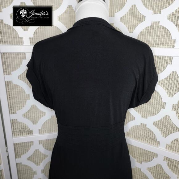 attention Black Deep V-Neck Pleated Waist Short Sleeve Dress Size M - Picture 9 of 13